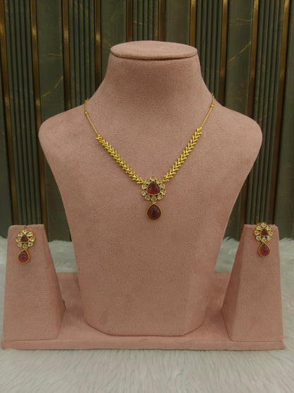 Gold Ruby American Diamond Ad Disny Necklace Sets