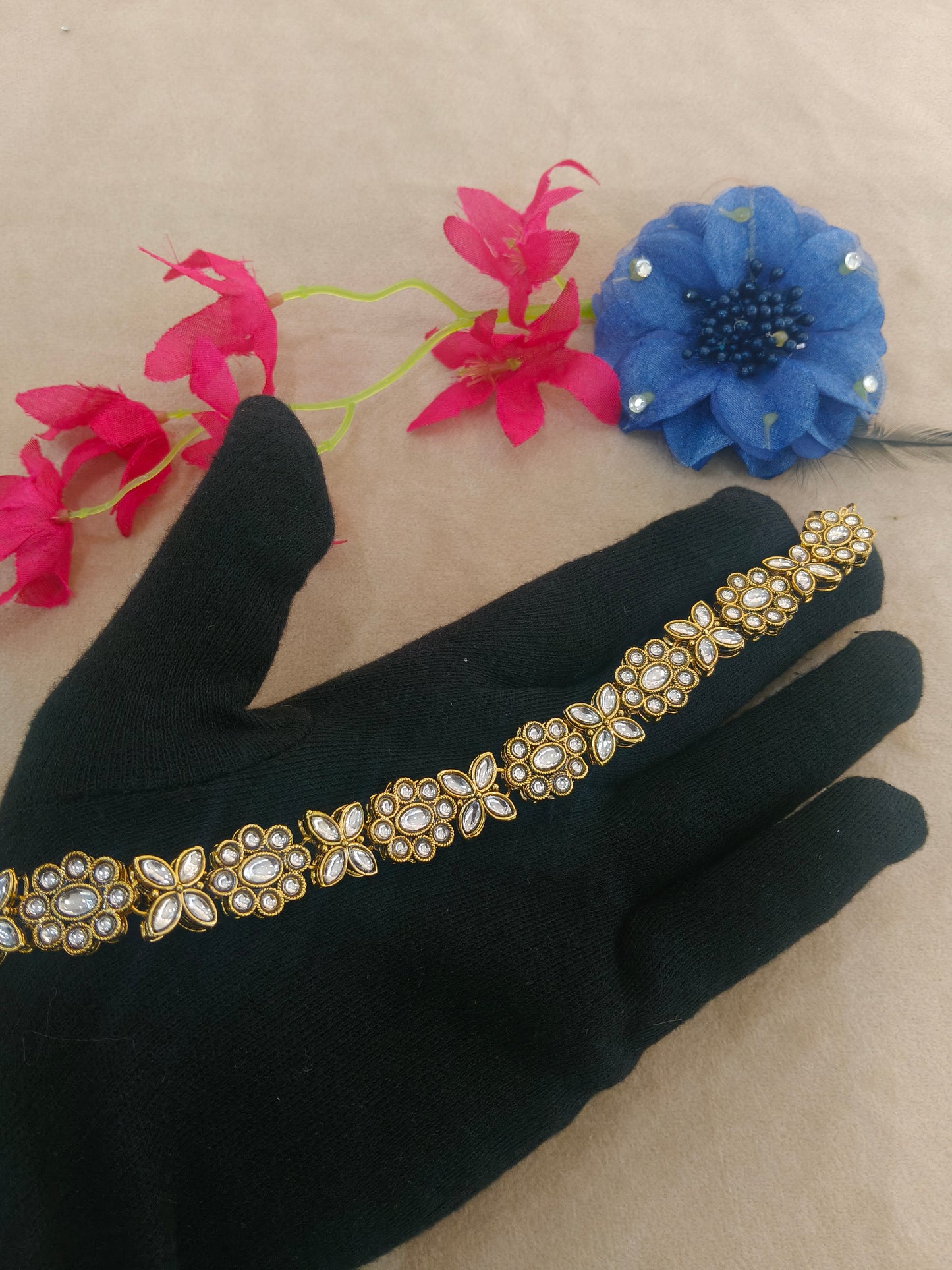Gold White Kundan Sheesh Phool Headpiece Matha Patti
