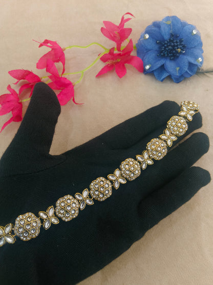 Gold White Kundan Sheesh Phool Headpiece Matha Patti