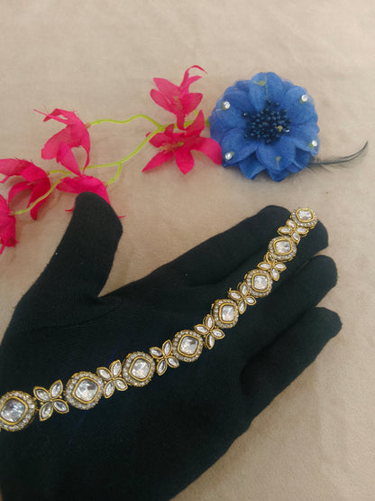 Gold White Kundan Sheesh Phool Headpiece Matha Patti
