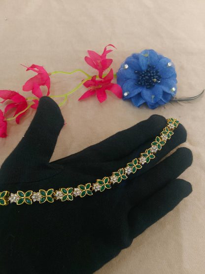 Gold Green Kundan Sheesh Phool Headpiece Matha Patti