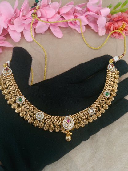 Gold Polki Ruby Green Necklace Jewellery Roma Set