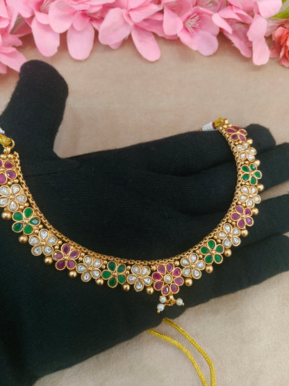 Gold Polki Ruby Green Necklace Jewellery Roma Set