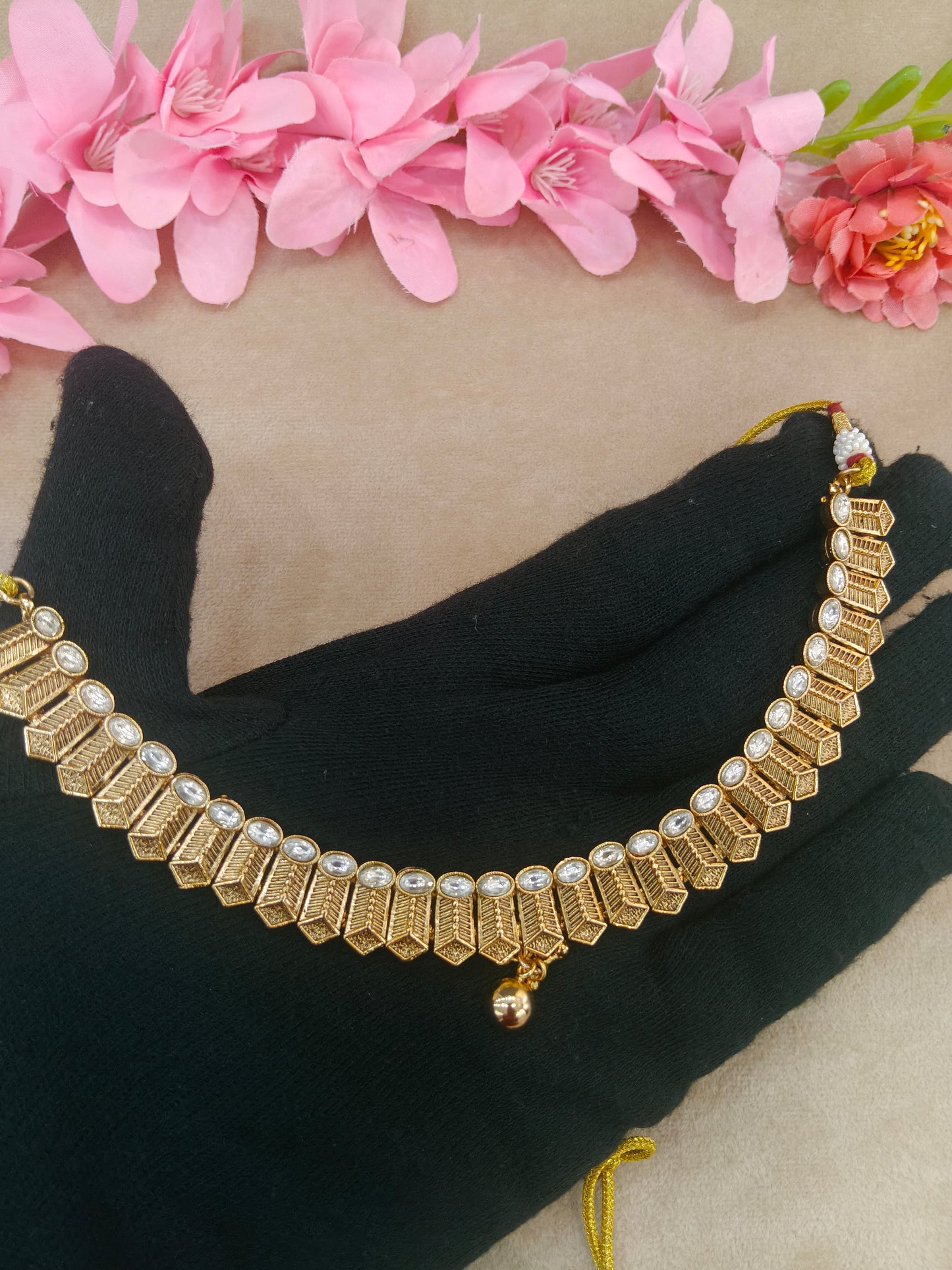Gold Polki White Necklace Jewellery Roma Set