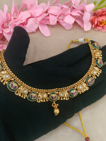 Gold Polki Ruby Sage Green Necklace Jewellery Roma Set