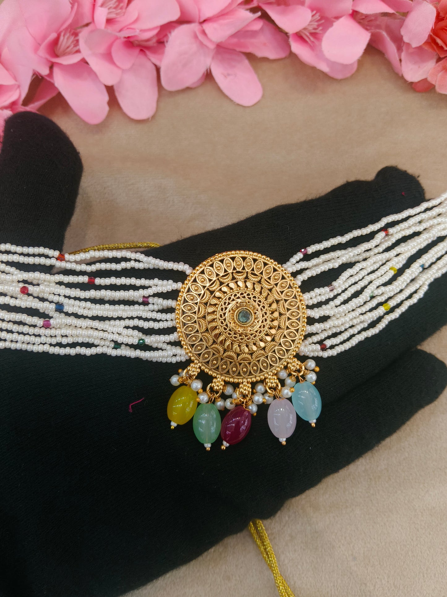 Gold Polki Multi Color Choker Able Jewellery Polki Set