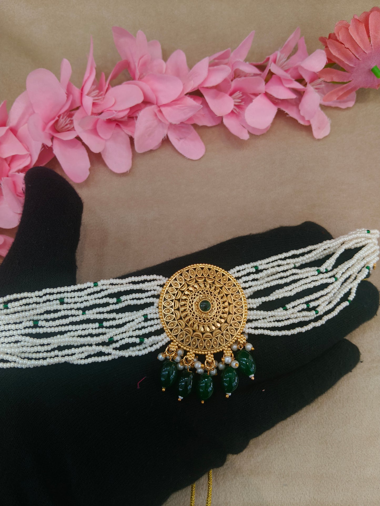 Gold Polki Green Choker Able Jewellery Polki Set