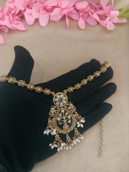 Antique Gold Ruby Green Long Necklace Jewellery Rutvi Set