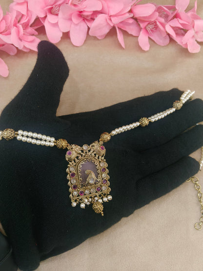 Antique Gold Ruby Long Necklace Jewellery Rutvi Set