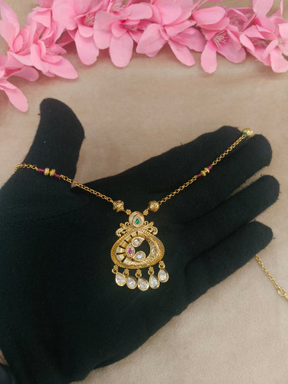 Antique Gold Ruby Green Long Necklace Jewellery Rutvi Set