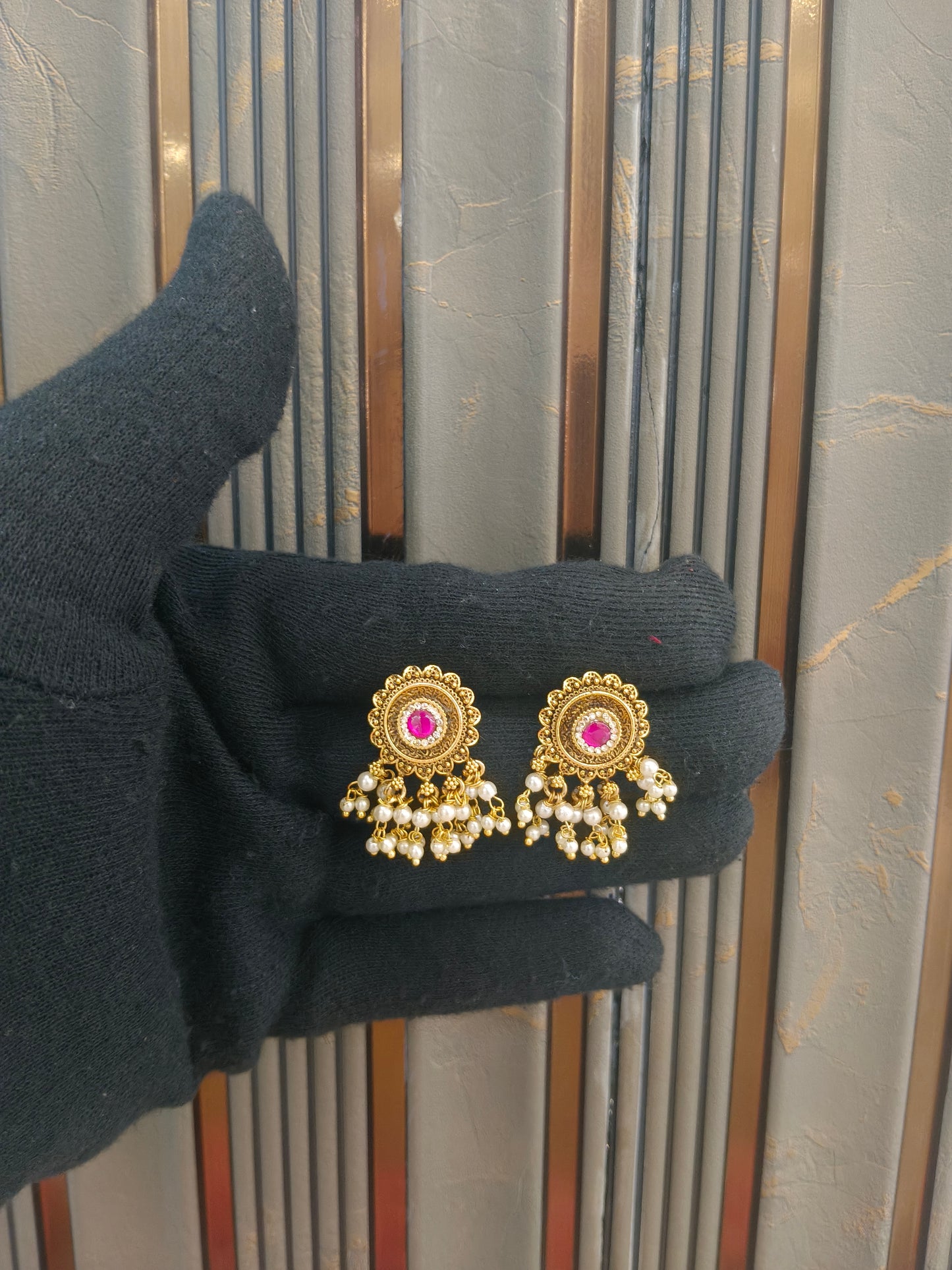 Gold Polki Ruby Yaad Earrings
