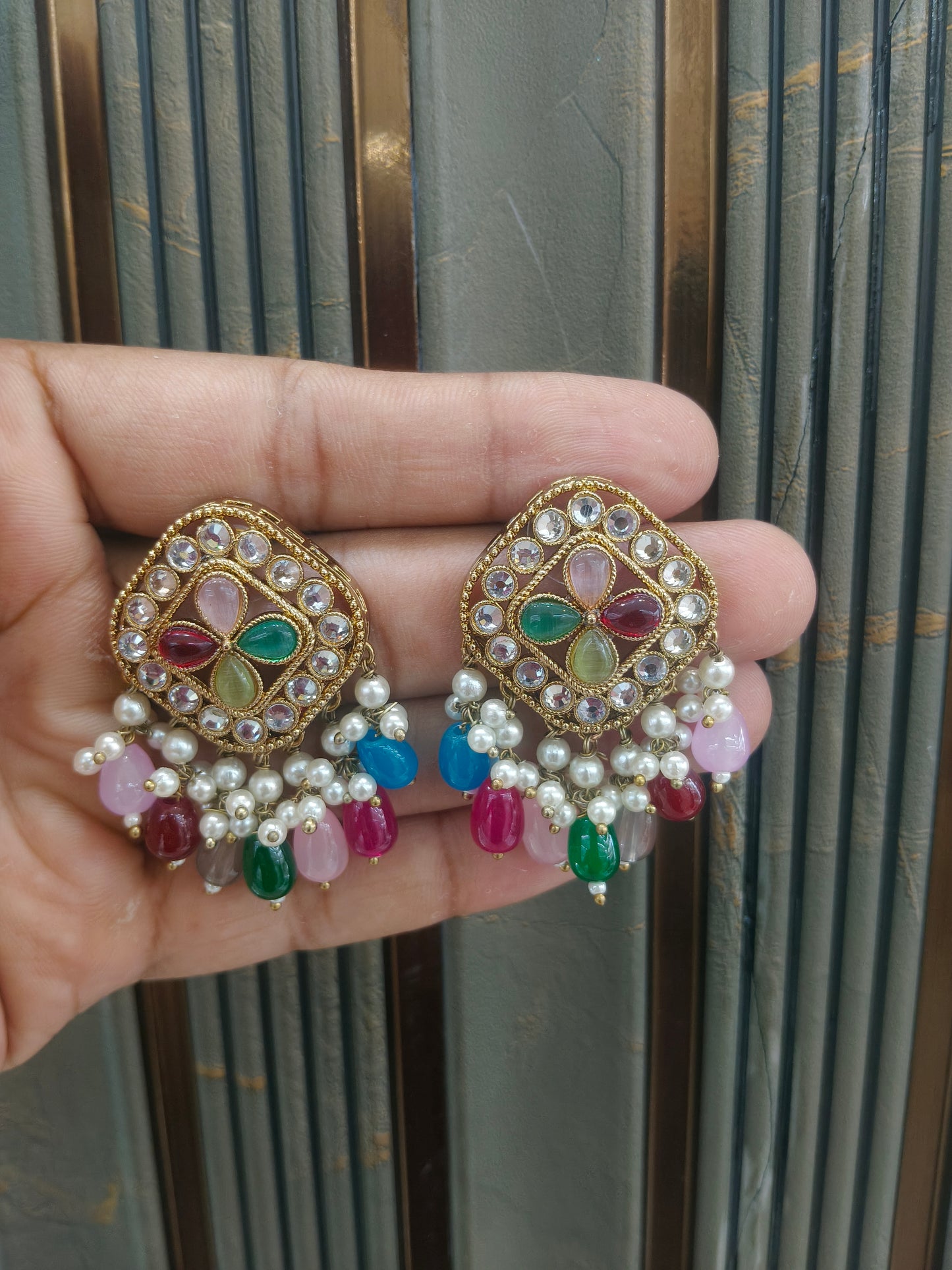 Antique Kundan Bollywood  Beli Earrings
