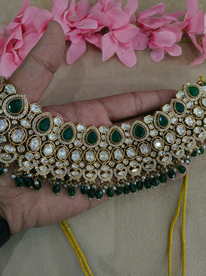 Gold Uncut Green Kundan Necklace Jewellery Param Set