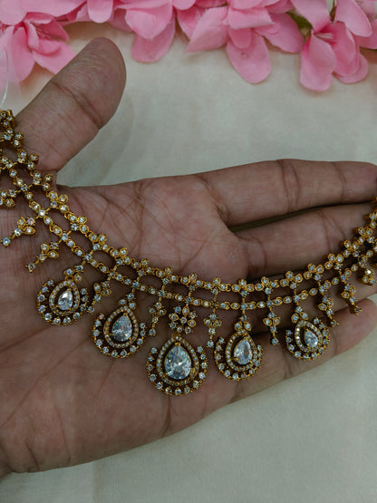 Antique Gold White  Cz Necklace Jewellery Pvita Set