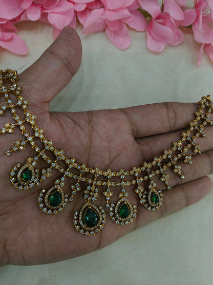 Antique Gold Green  Cz Necklace Jewellery Pvita Set
