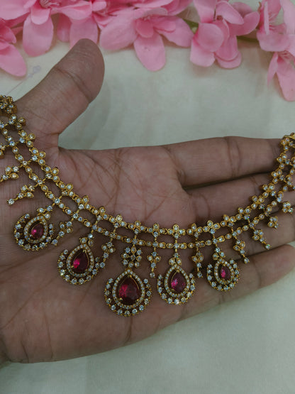 Antique Gold Ruby  Cz Necklace Jewellery Pvita Set