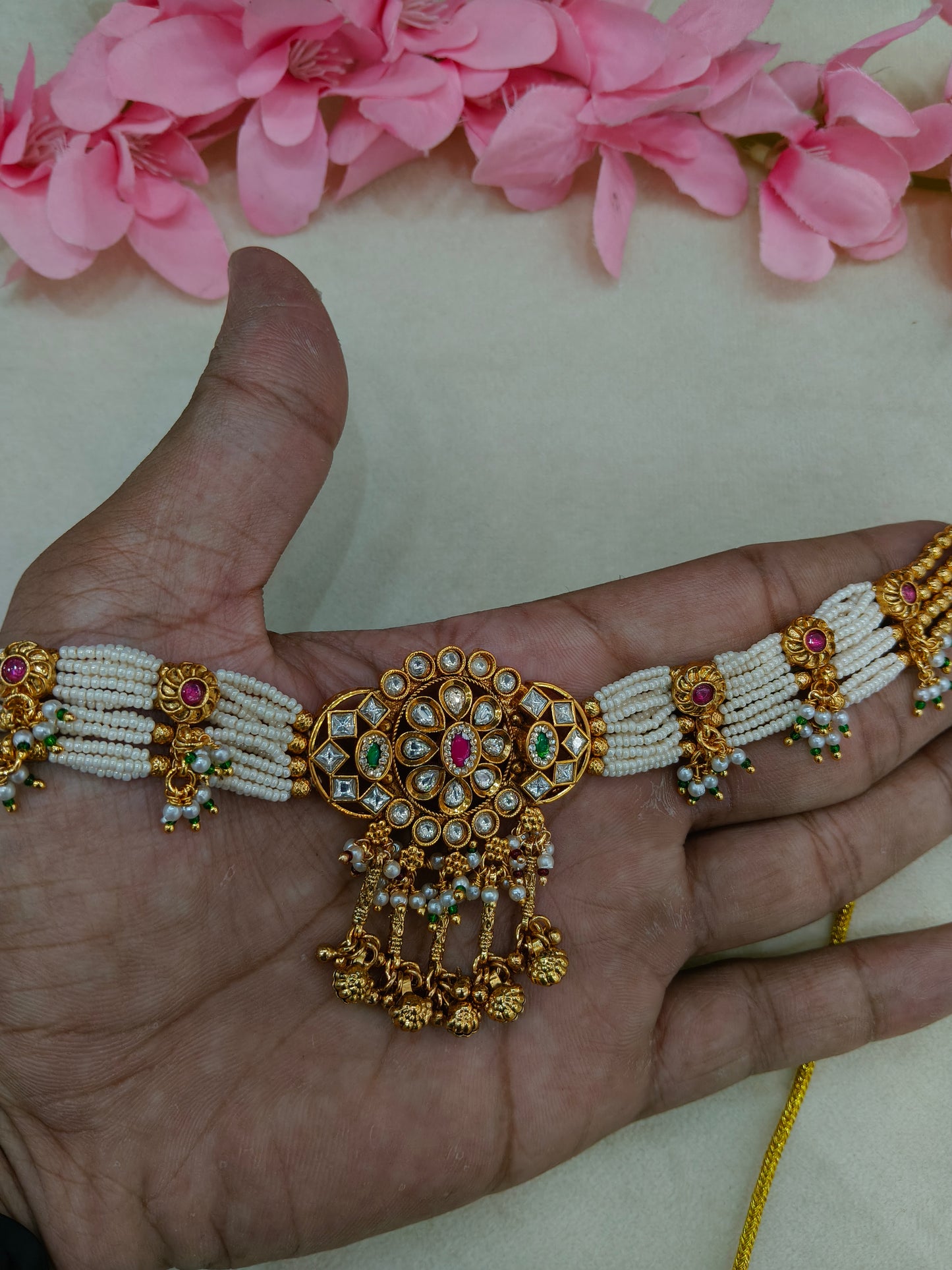 Gold Polki Ruby Green Kundan Choker Jewellery Noora Set
