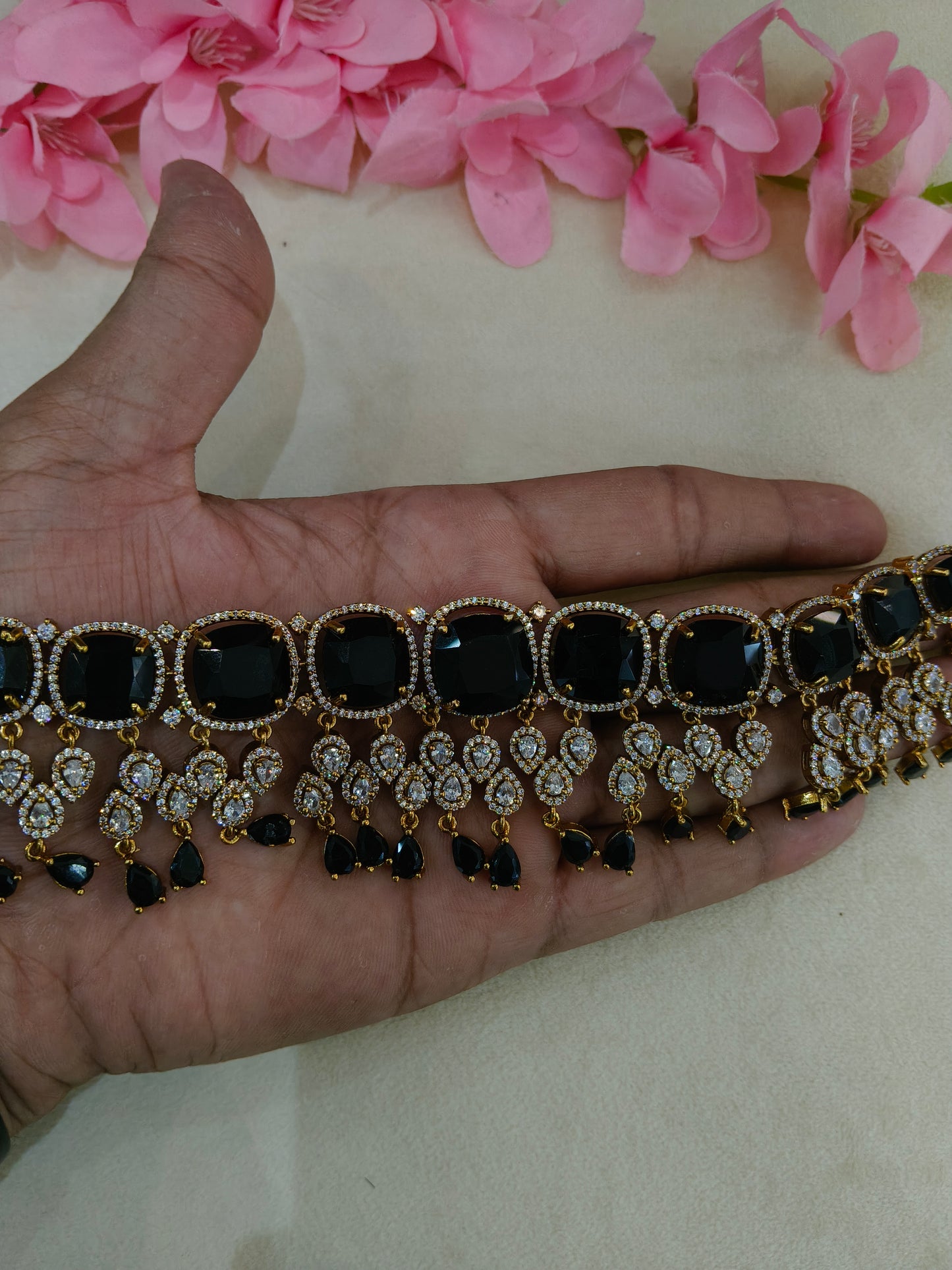 Antique Black CZ Stone Choker Jewellery Orika Set