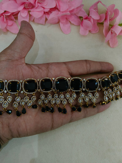 Antique Black CZ Stone Choker Jewellery Orika Set