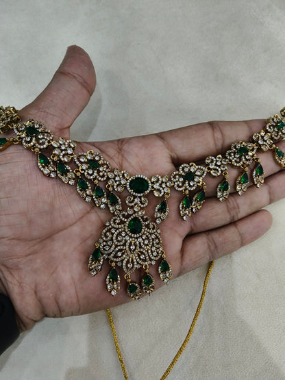 Antique Gold Green Cz Necklace Jewellery Tyra Set