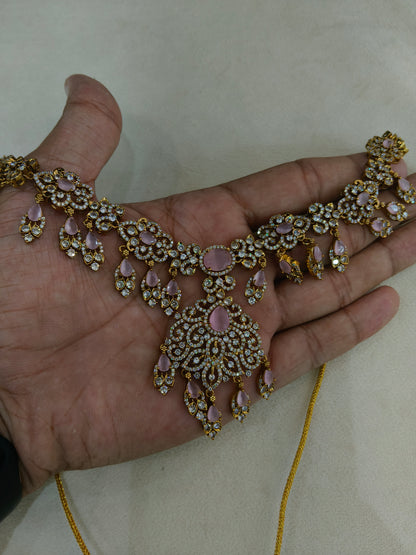 Antique Gold Pink Cz Necklace Jewellery Tyra Set