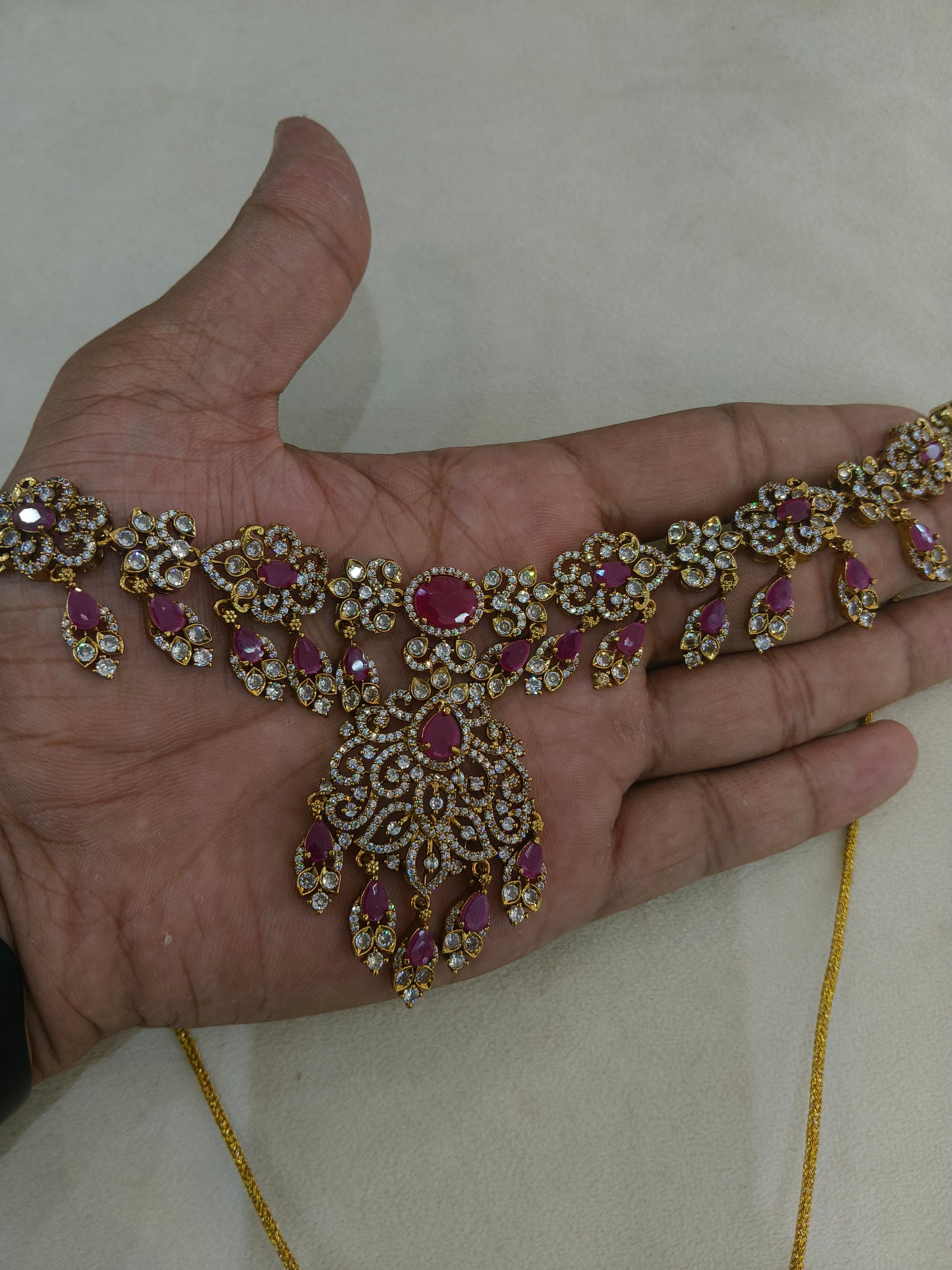 Antique Gold Majenta Cz Necklace Jewellery Tyra Set