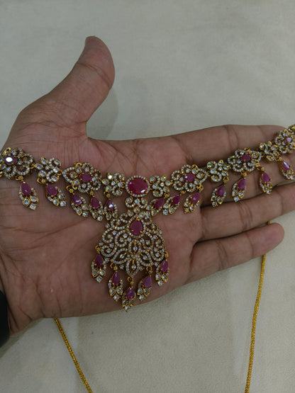 Antique Gold Majenta Cz Necklace Jewellery Tyra Set