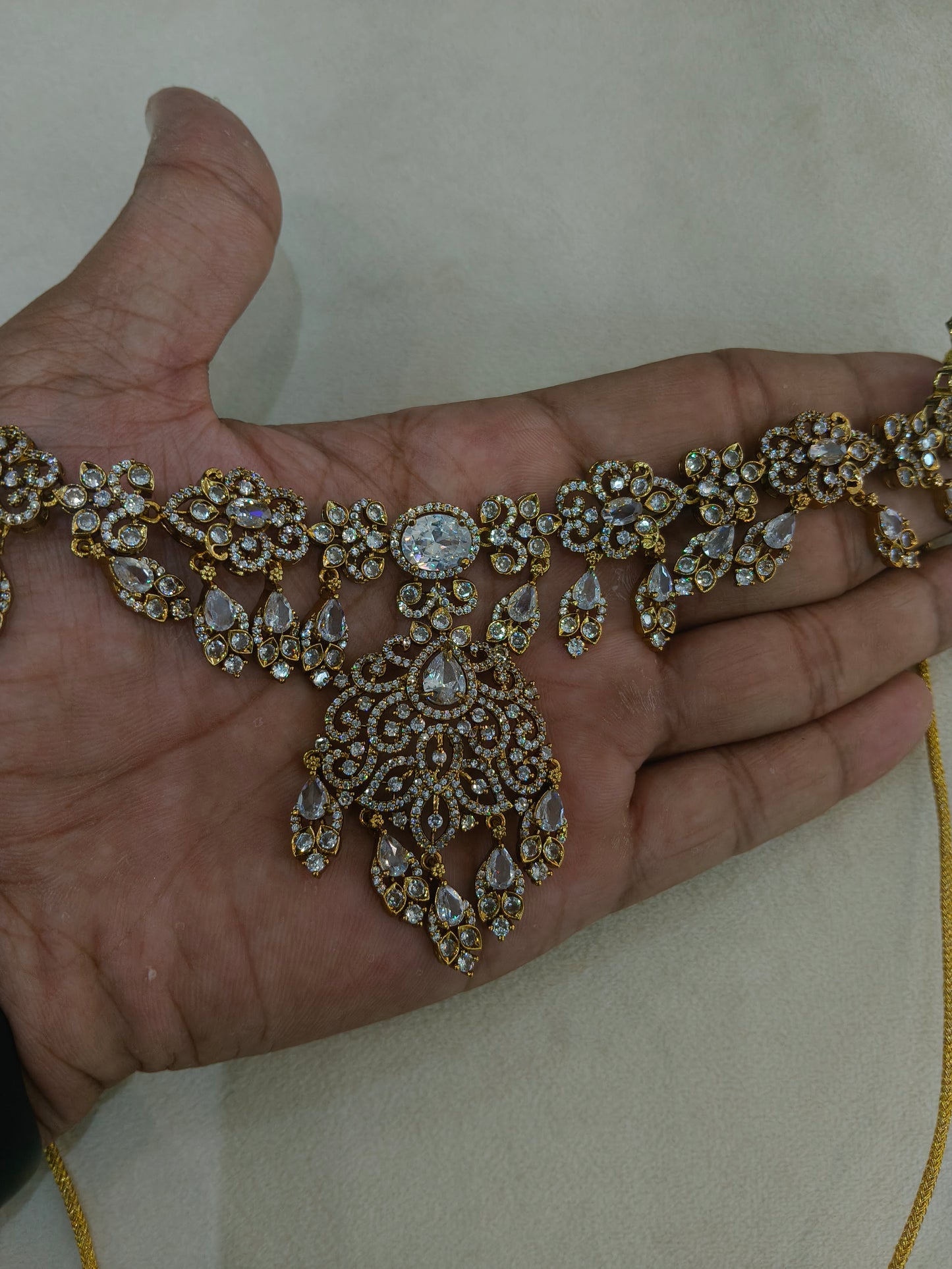 Antique Gold White Cz Necklace Jewellery Tyra Set