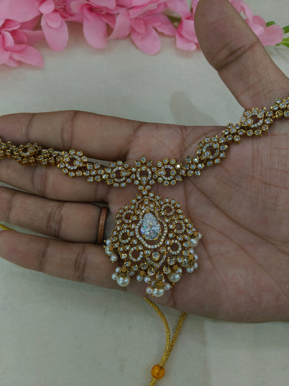 Antique Gold White Cz Necklace Jewellery Beth Set