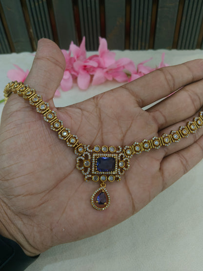 Antique Gold Purple Cz Necklace Jewellery Jazi Set