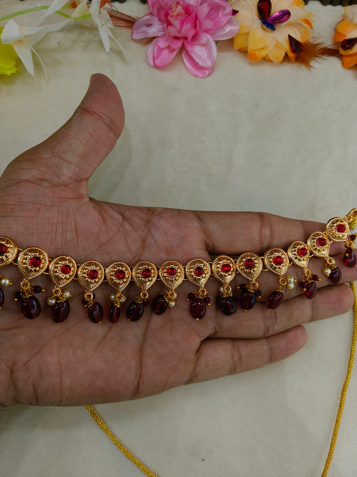 Gold Maroon Punjabi Necklace Jewellery Tom Sets