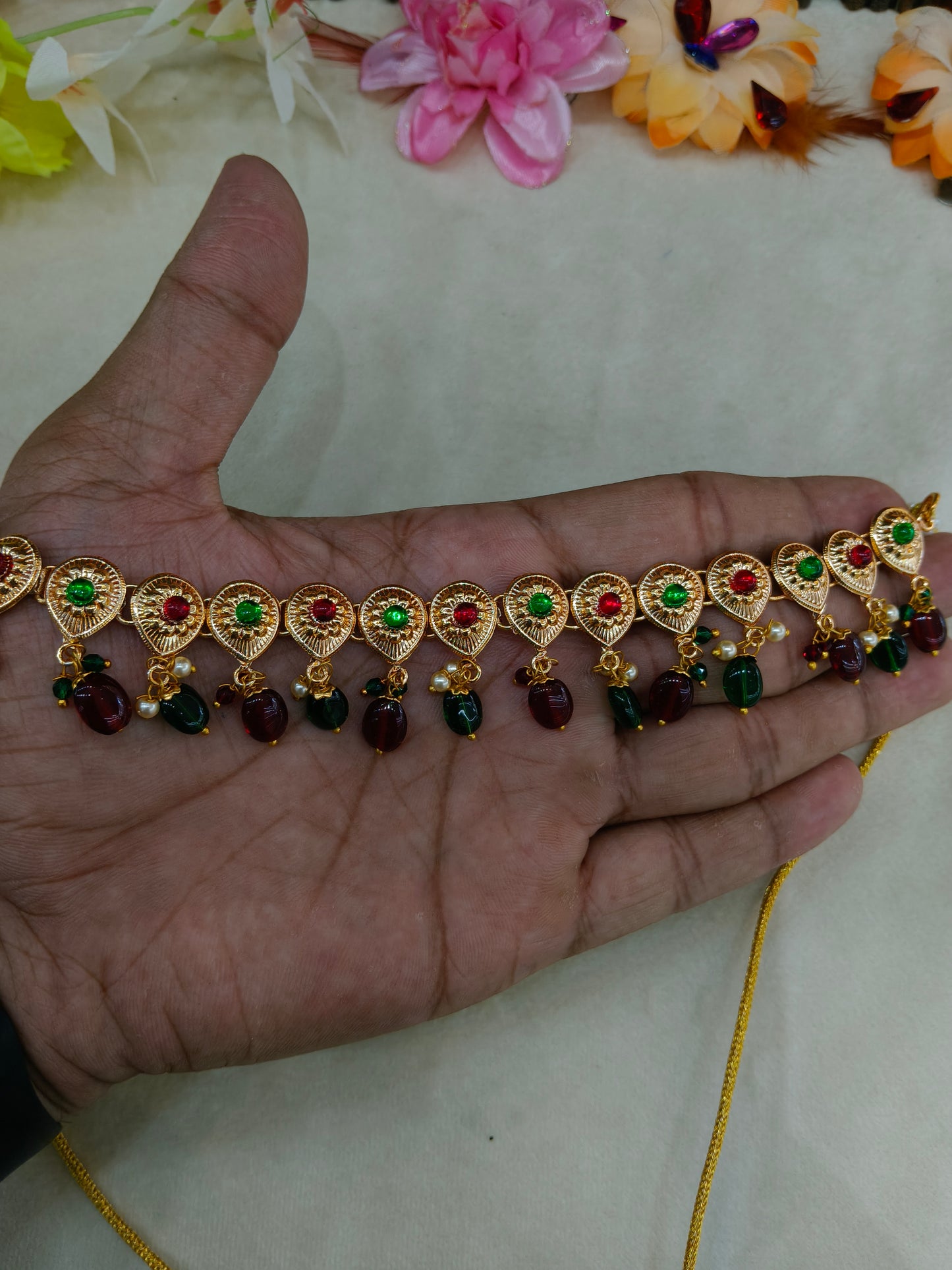 Gold Maroon Green Punjabi Necklace Jewellery Tom Sets