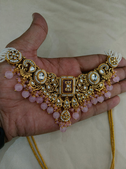 Gold Pink Kundan necklace Set/ kundan Gurmeet jewellery sets