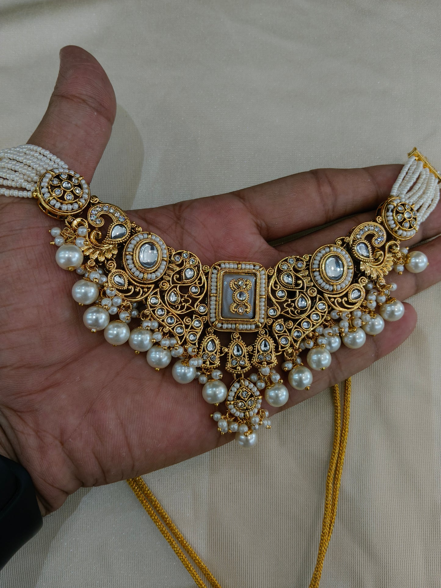 Gold White Kundan necklace Set/ kundan Gurmeet jewellery sets