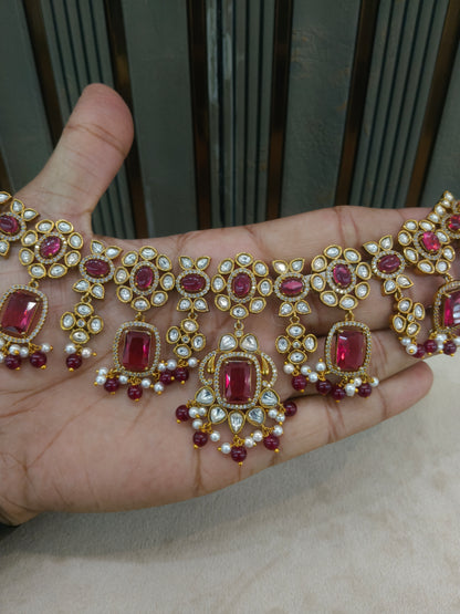 Ruby Moissanite Kundan Necklace Jewellery Remi Set