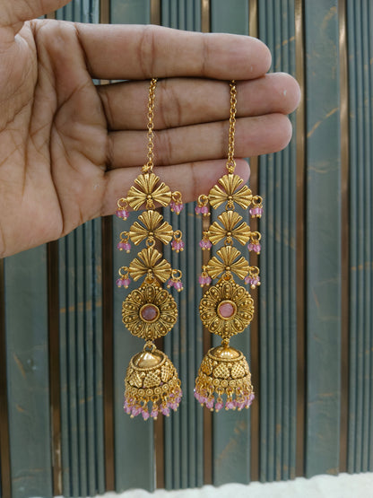Gold Pink Polki Jhumki Bollywood Earrings