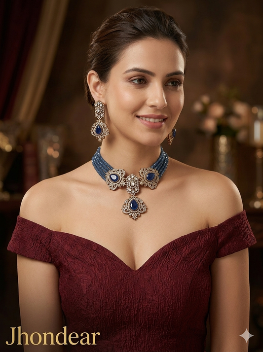 Blue Moissanite Kundan Choker Jewellery Sunita Set