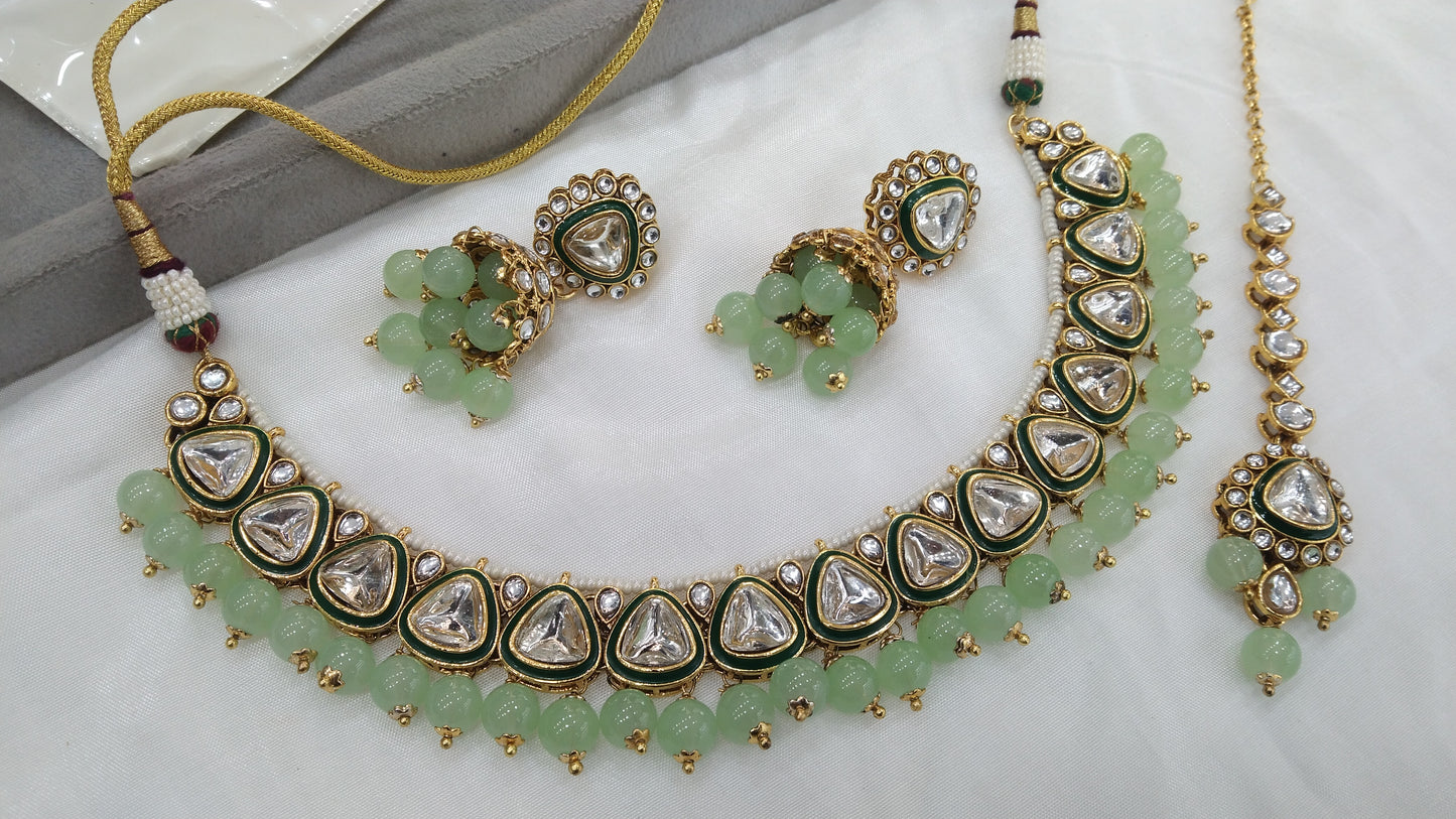 Aditi Pastel Green Kundan Jewelry Set
