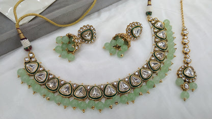 Aditi Pastel Green Kundan Jewelry Set