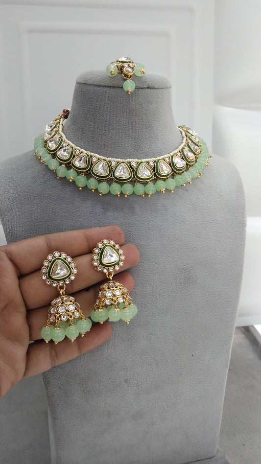 Aditi Pastel Green Kundan Jewelry Set