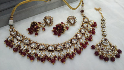 Anita Maroon Kundan Jewelry Set