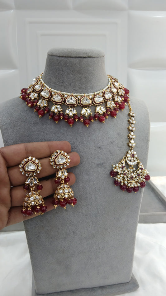Anita Maroon Kundan Jewelry Set