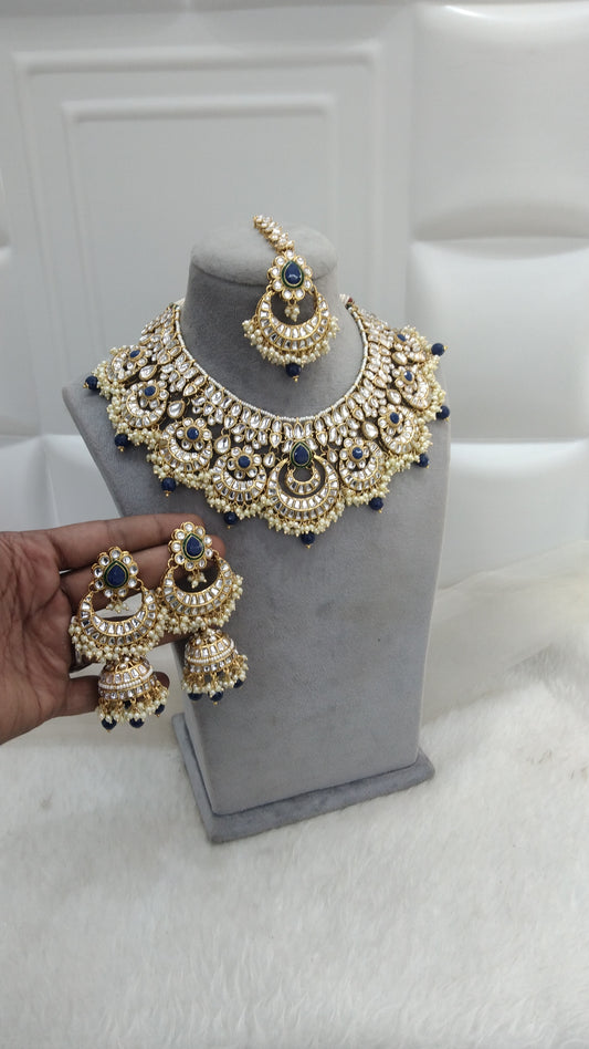 babita  Kundan Navy Blue Necklace Jewellery Set