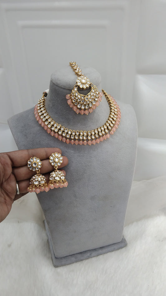 Babli Kundan Peach Necklace Jewellery Set