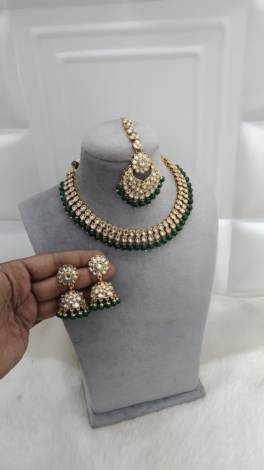 Babli Kundan Green Necklace Jewellery Set