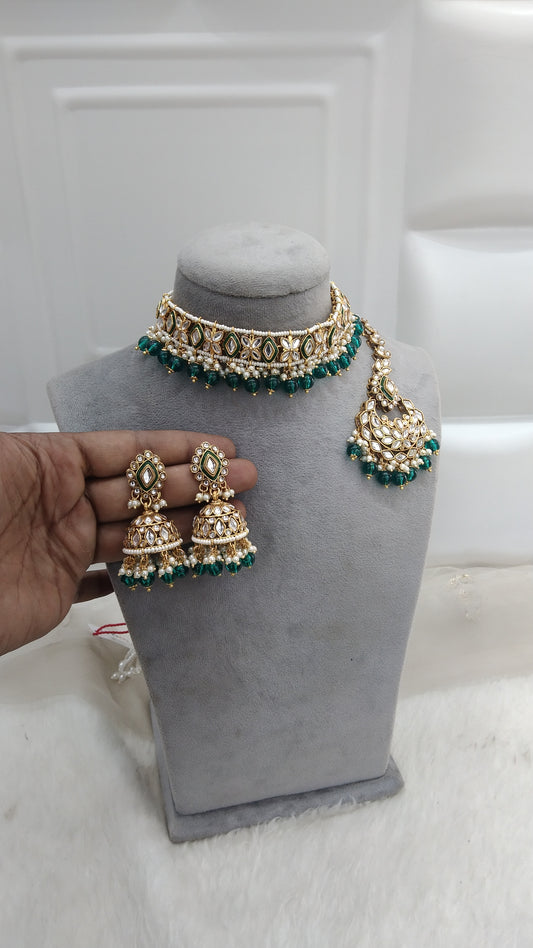 Divya Rama Green Kundan Choker Jewellery Set