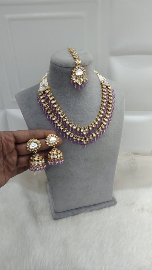 Bansuri Lavender Kundan Layered Necklace Jewellery Set