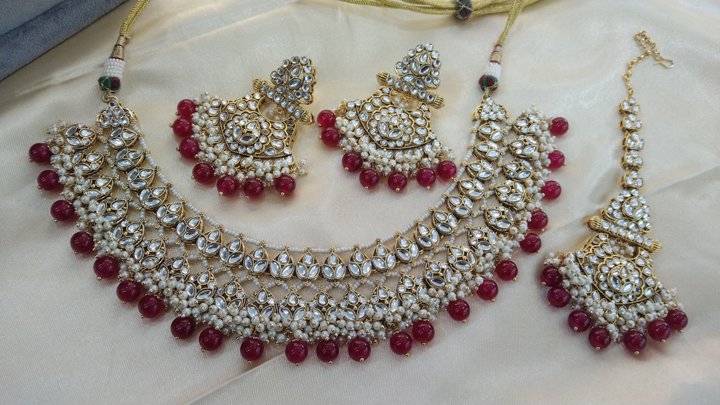 Alia Maroon Kundan Necklace Jewellery Set