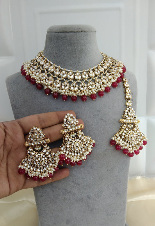 Alia Maroon Kundan Necklace Jewellery Set