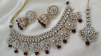 Avneet Maroon  Kundan Necklace Jewellery Set